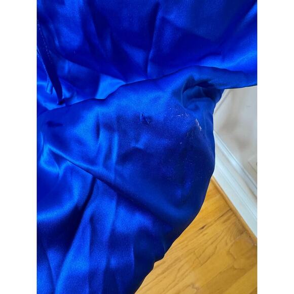 Amanda Uprichard Jasalina Dress in Branson Blue Large Satin Backless Cross Strap - Picture 9 of 10